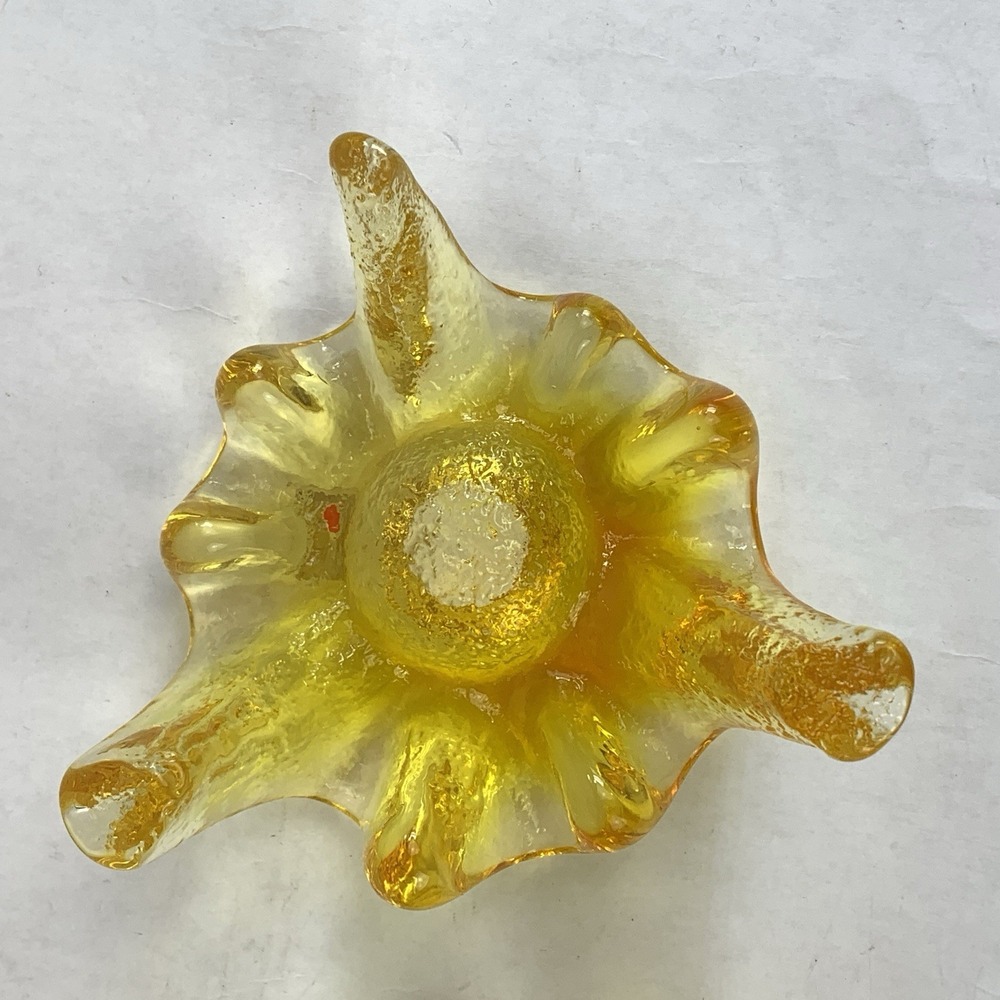 Vintage BLENKO Glass Yellow Candlestick Holder Rare Color Atomic Ice Art Glass - Picture 11 of 16